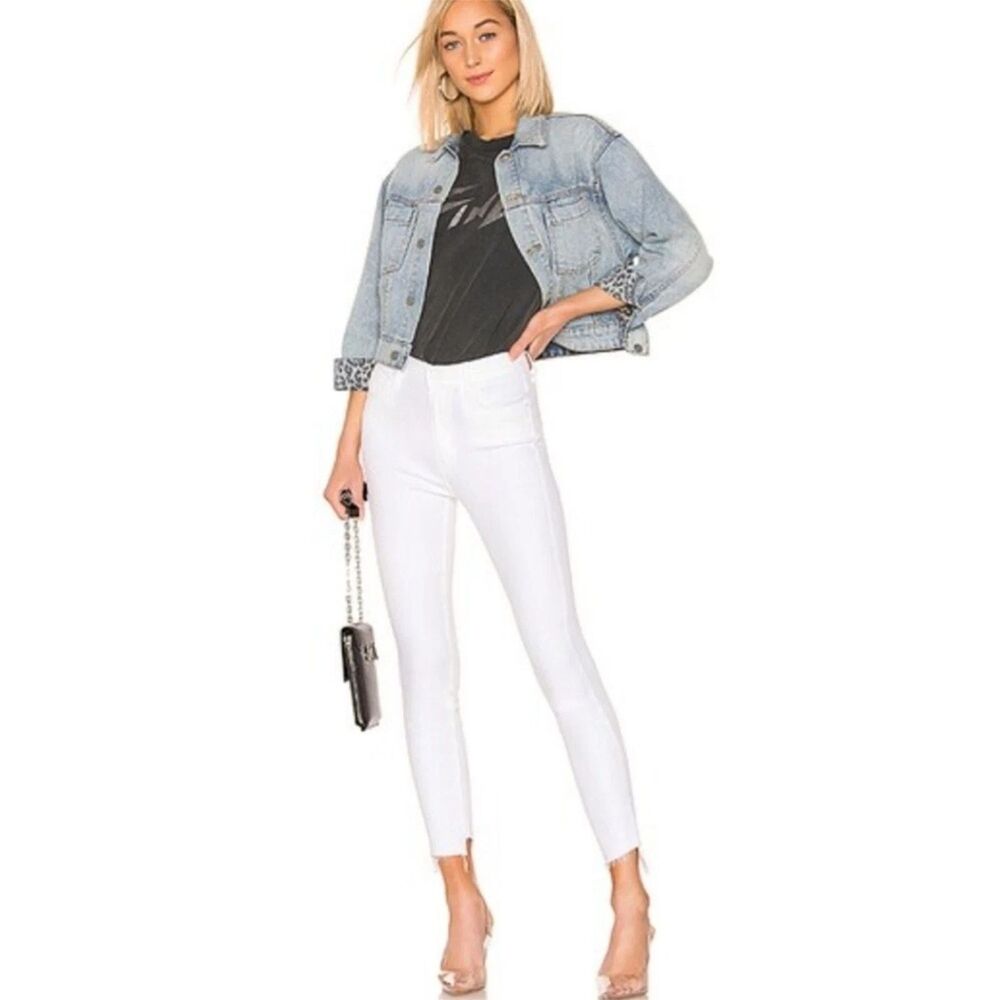NWT MOTHER Denim The Stunner Two Step Fray Jeans in Glass Slipper White Size 24